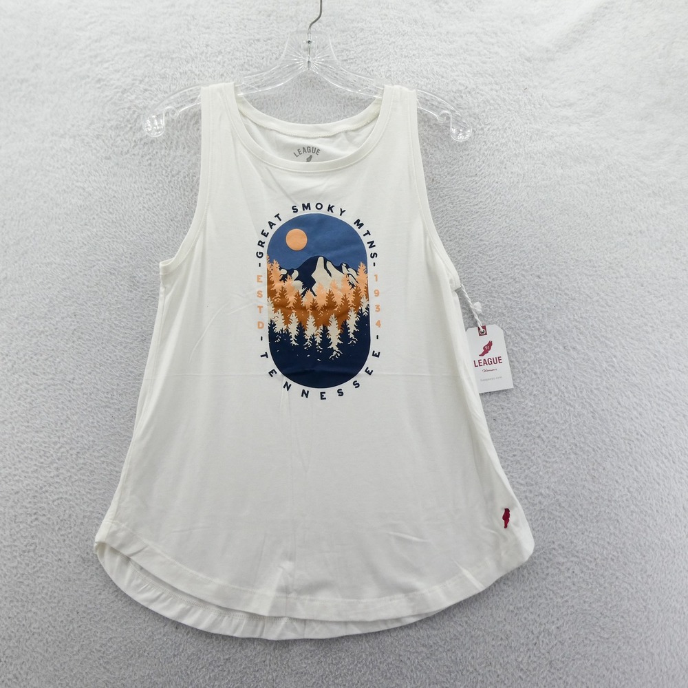 League Tank Top Womens Medium Great Smoky Mountains Tennessee White Poly Rayon